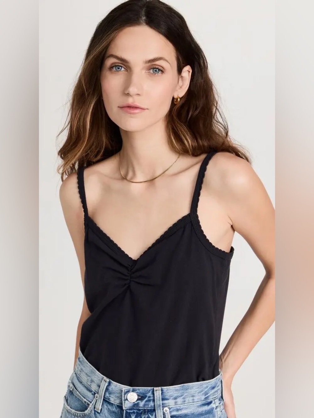AMO Scallop Knit Cami in Black 💯 Cotton Size Medium